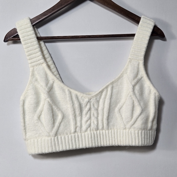 For Love & Lemons White Cream Cable Knit Crop Tank Top - Picture 1 of 7